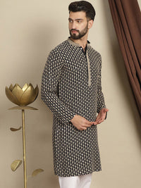 Anouk Geometric Printed Mandarin Collar Long Sleeves Cotton Sequinned Kurta