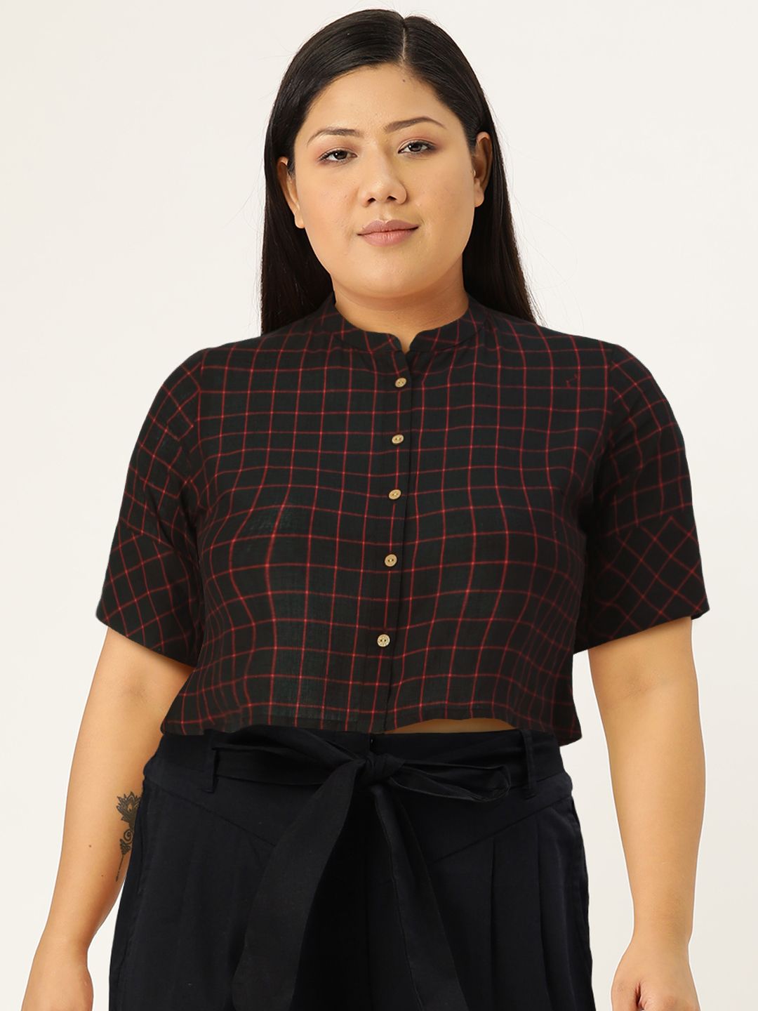 Anouk Black Checked Crop Top