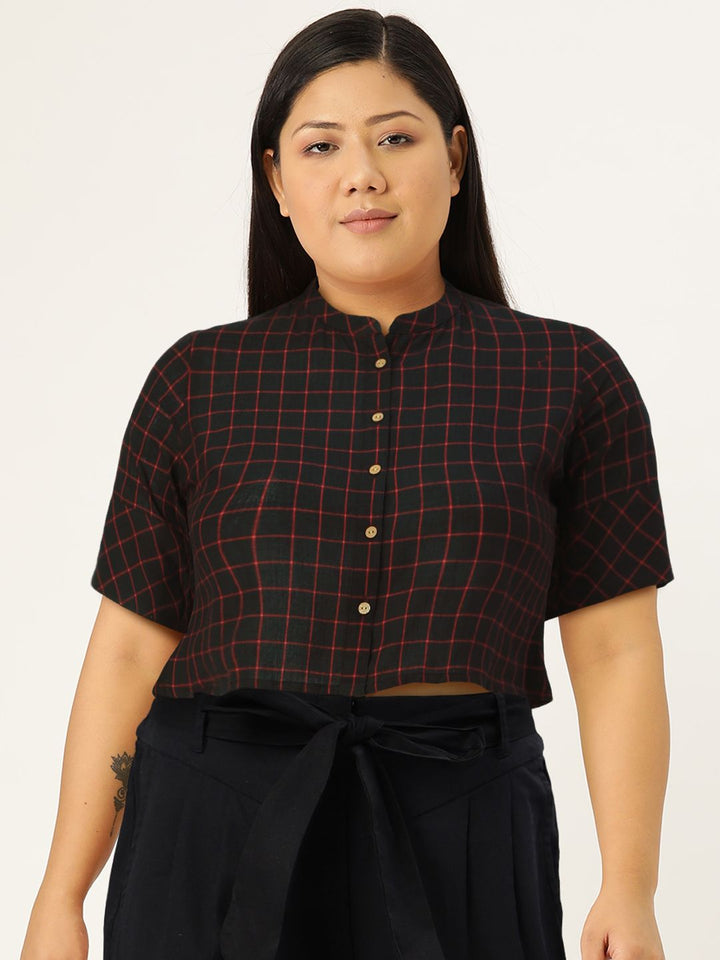 Anouk Black Checked Crop Top