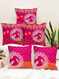 STITCHNEST Set Of 5 Pink & White Geometric Square Cushion Covers