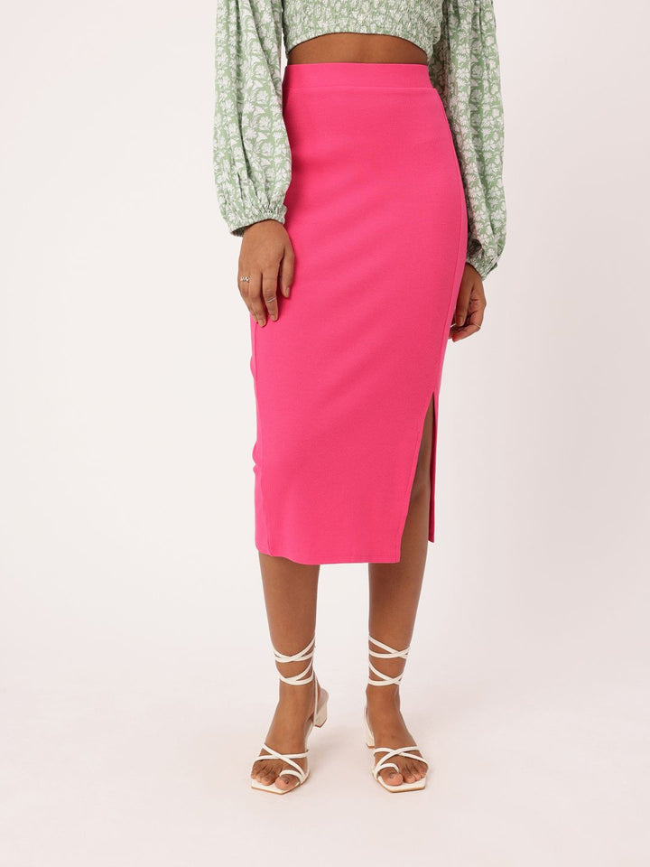 DressBerry Insta-Worthy Ribbed Bodycon Midi Skirt