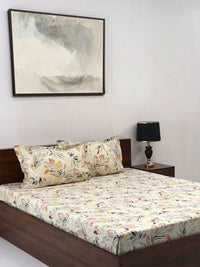 BOMBAY DYEING Floral Fiesta Brown Floral Cotton 140 TC Queen Bedsheet Set 2.54 x 2.28m