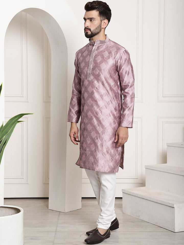 SOJANYA Ethnic Motif Woven Design Mandarin Collar Kurta With Pyjamas