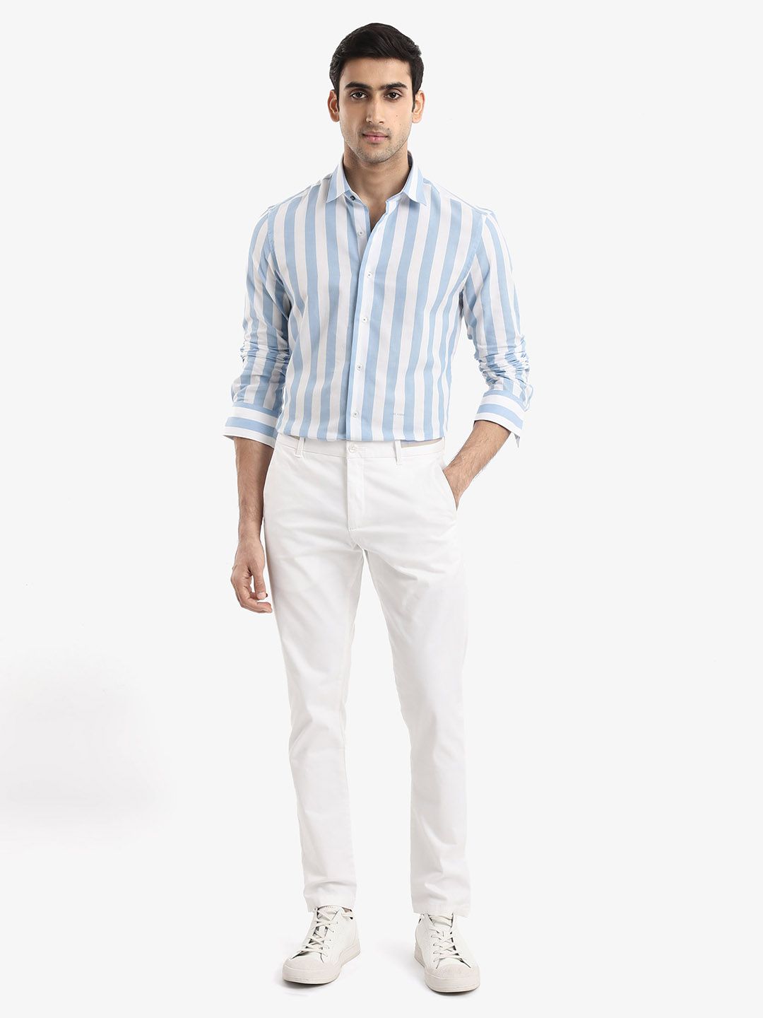 RARE RABBIT Men Leeds Slim Fit Vertical Striped Cotton Shirt