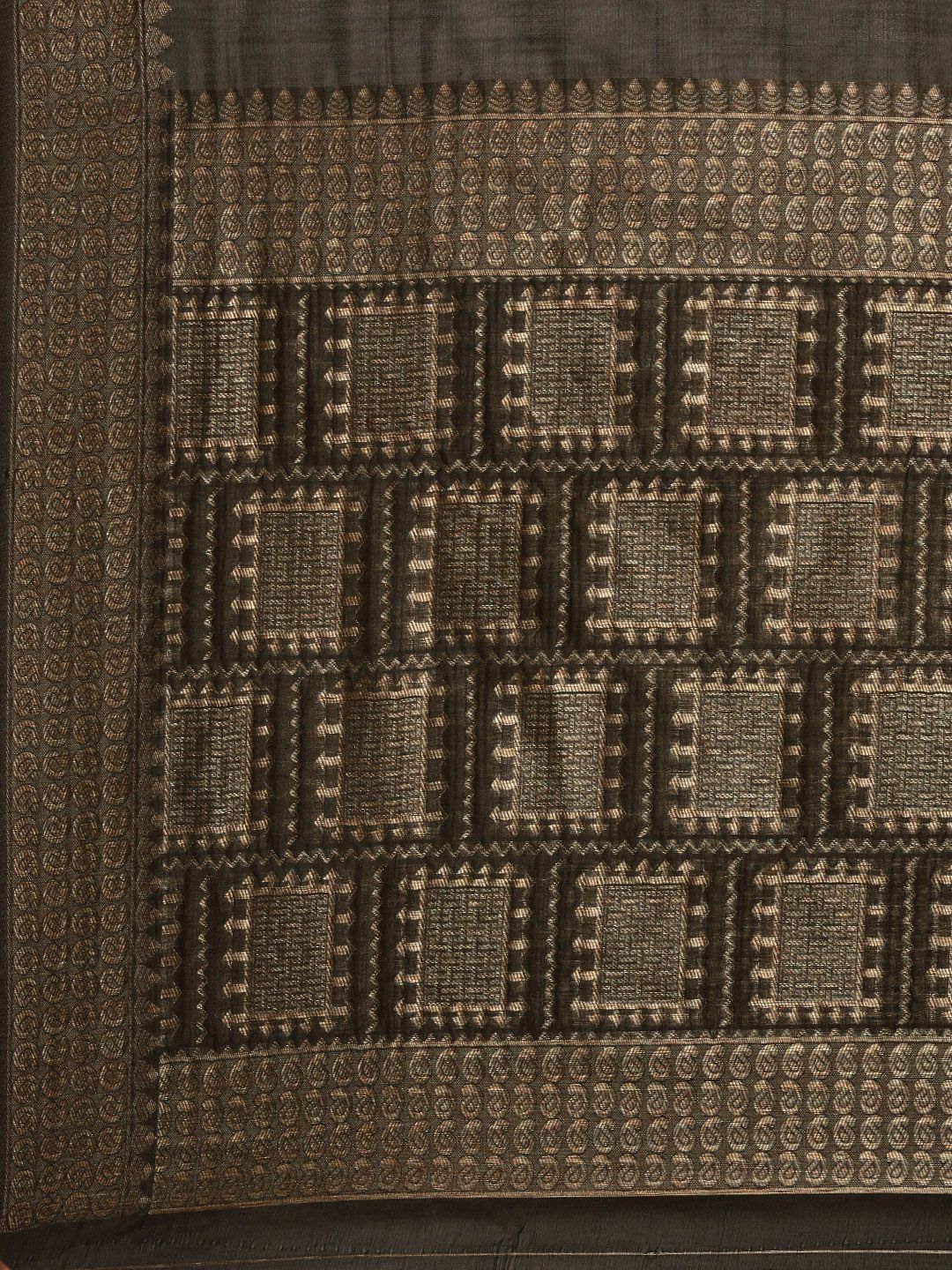 Saree mall Charcoal & Gold-Toned Paisley Linen Blend Sarees