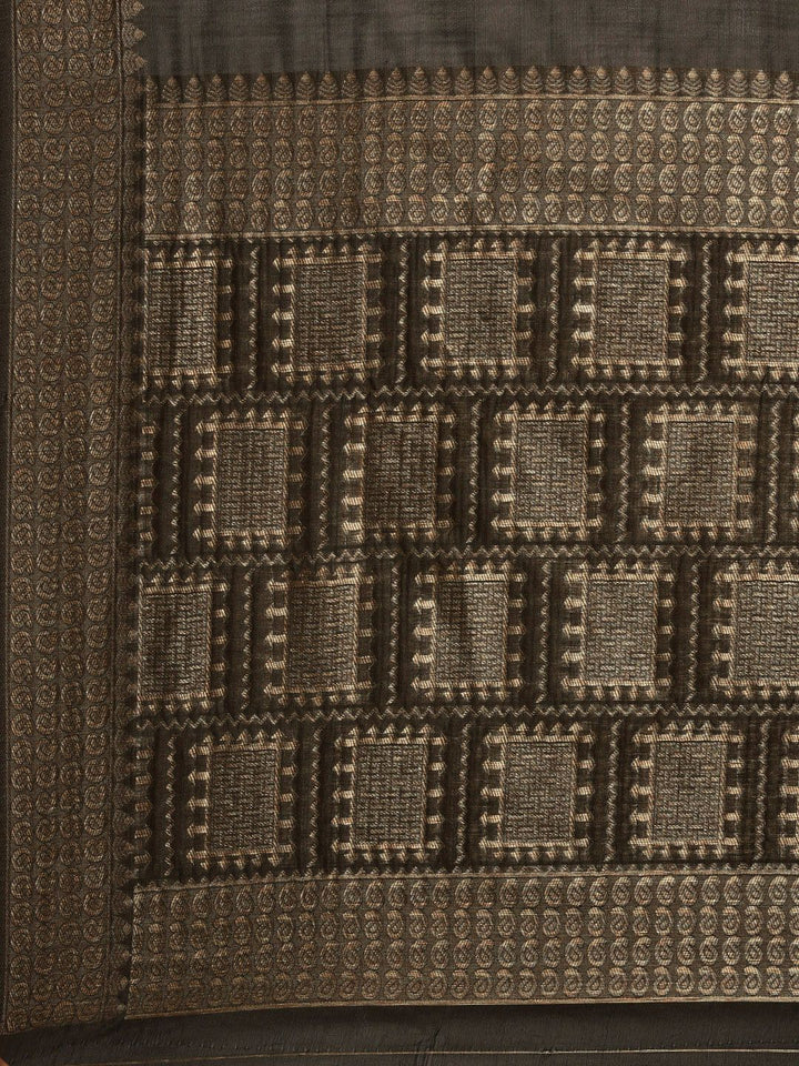 Saree mall Charcoal & Gold-Toned Paisley Linen Blend Sarees