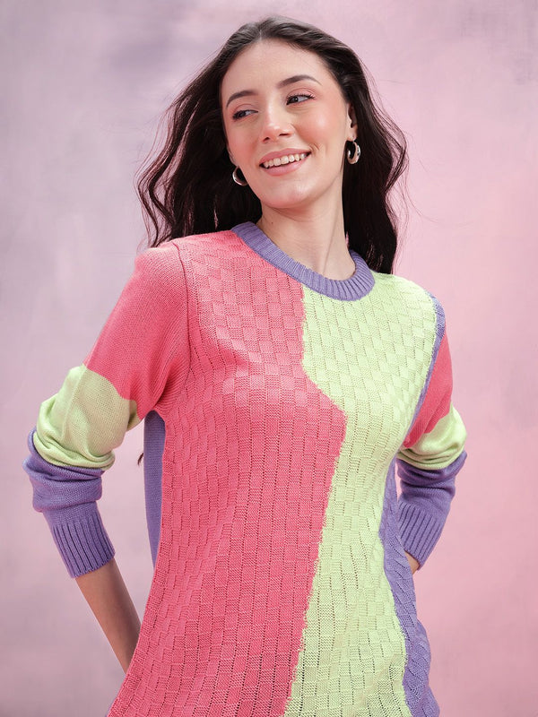 DressBerry Women Self Design Colourblocked Acrylic Pullover