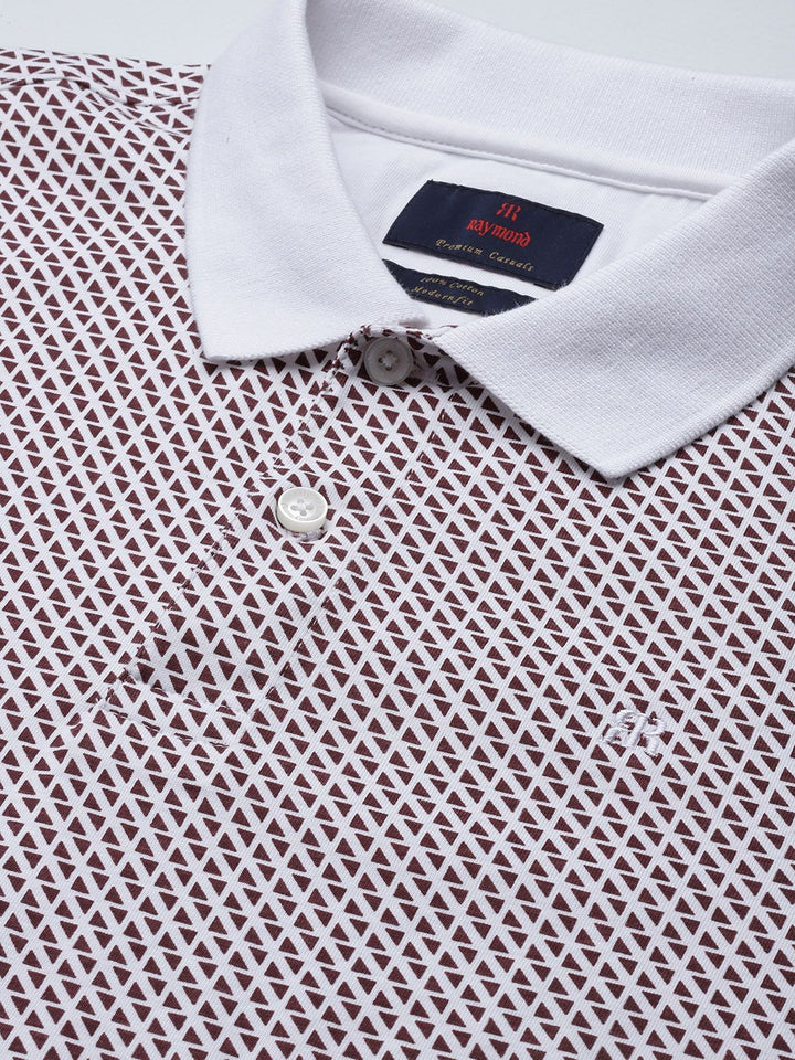 Raymond Geometric Print Polo Collar Pure Cotton Modern Fit T-shirt