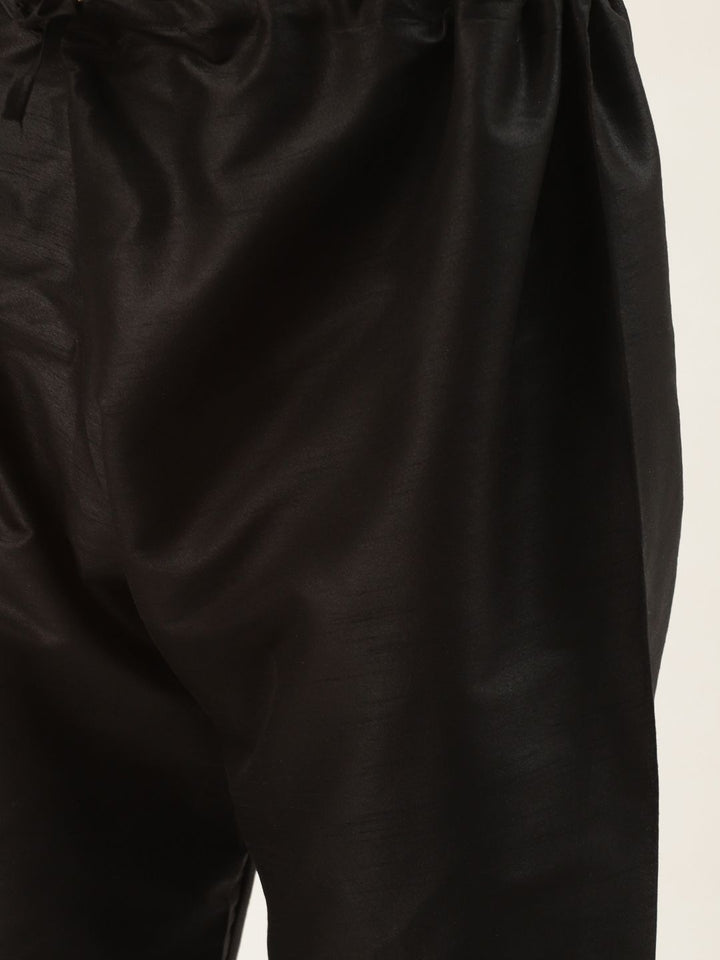 SOJANYA Men Black & Yellow  Jacquard Woven Design Kurta with Churidar & Nehru Jacket