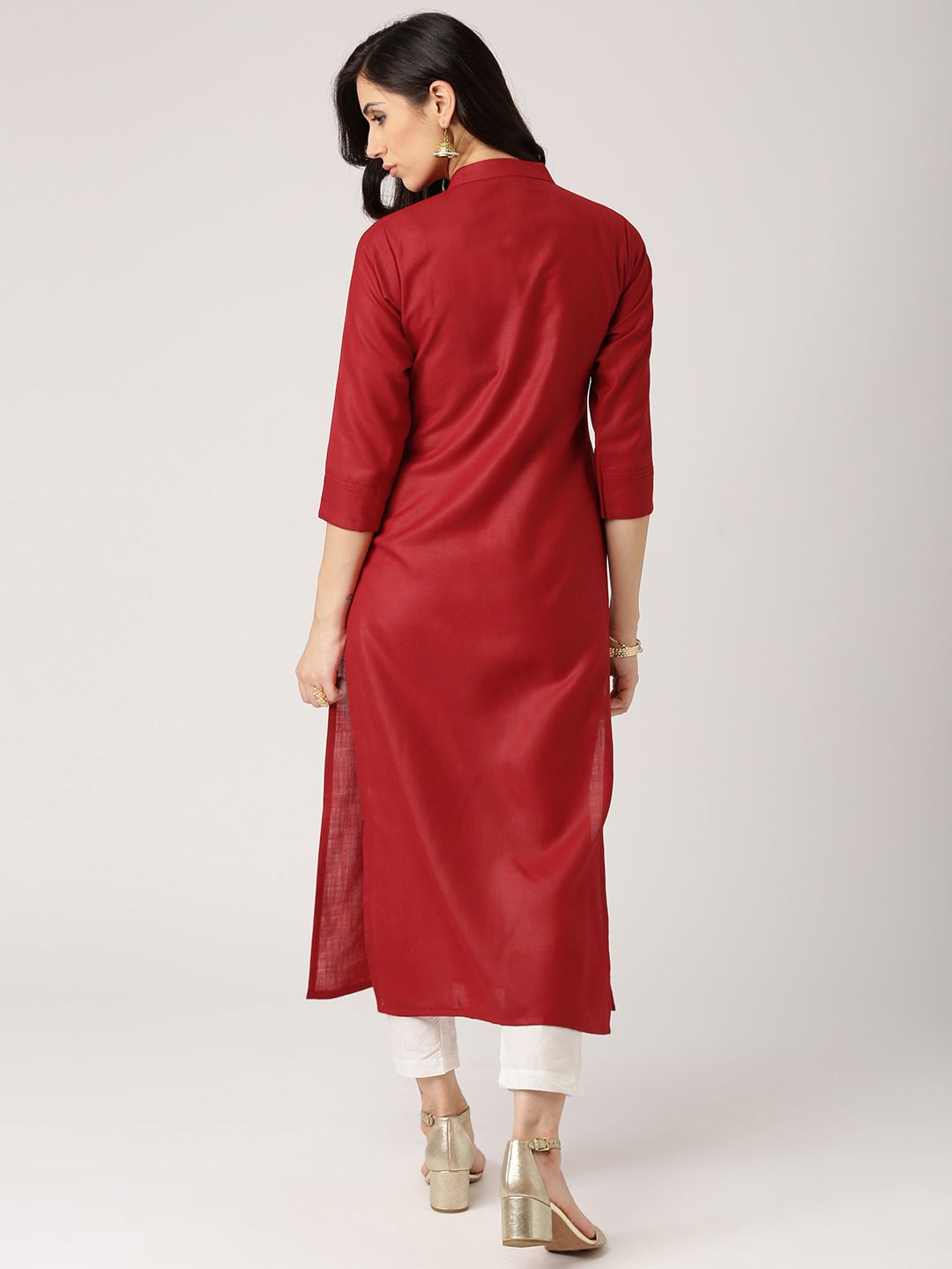 Libas Women Maroon Solid Straight Kurta
