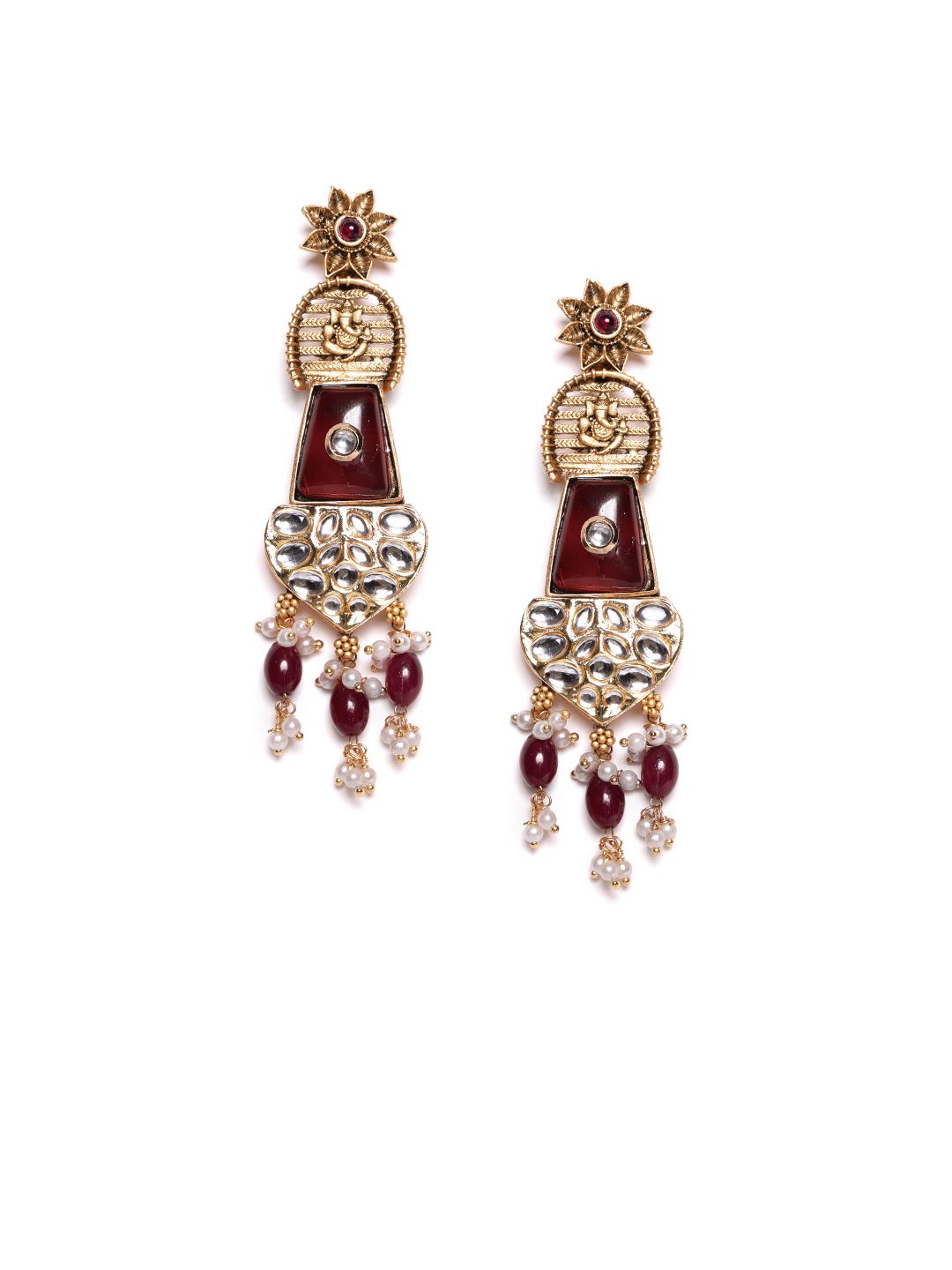 PANASH Gold Plated Cubic Zirconia Studded Contemporary Drop Earrings