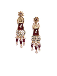 PANASH Gold Plated Cubic Zirconia Studded Contemporary Drop Earrings