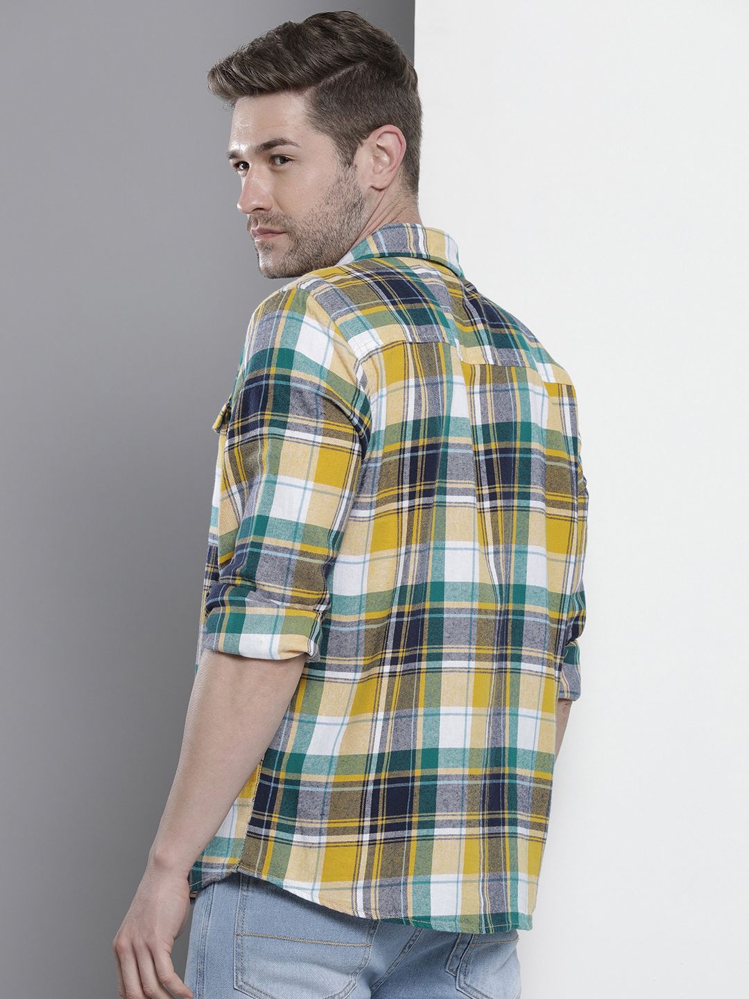 The Indian Garage Co Men Regular Fit Checked Double Flap Pocket Flannel Shirt