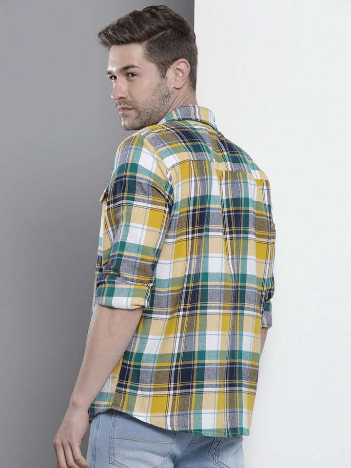 The Indian Garage Co Men Regular Fit Checked Double Flap Pocket Flannel Shirt