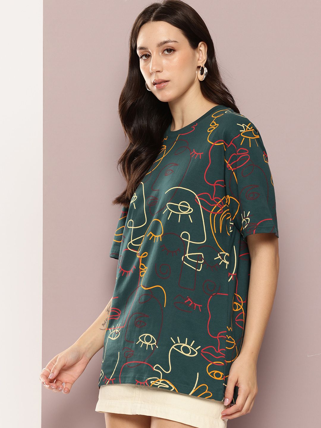 DILLINGER Women's Oversized Crew Neck Printed Tshirt