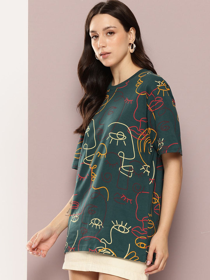 DILLINGER Women's Oversized Crew Neck Printed Tshirt