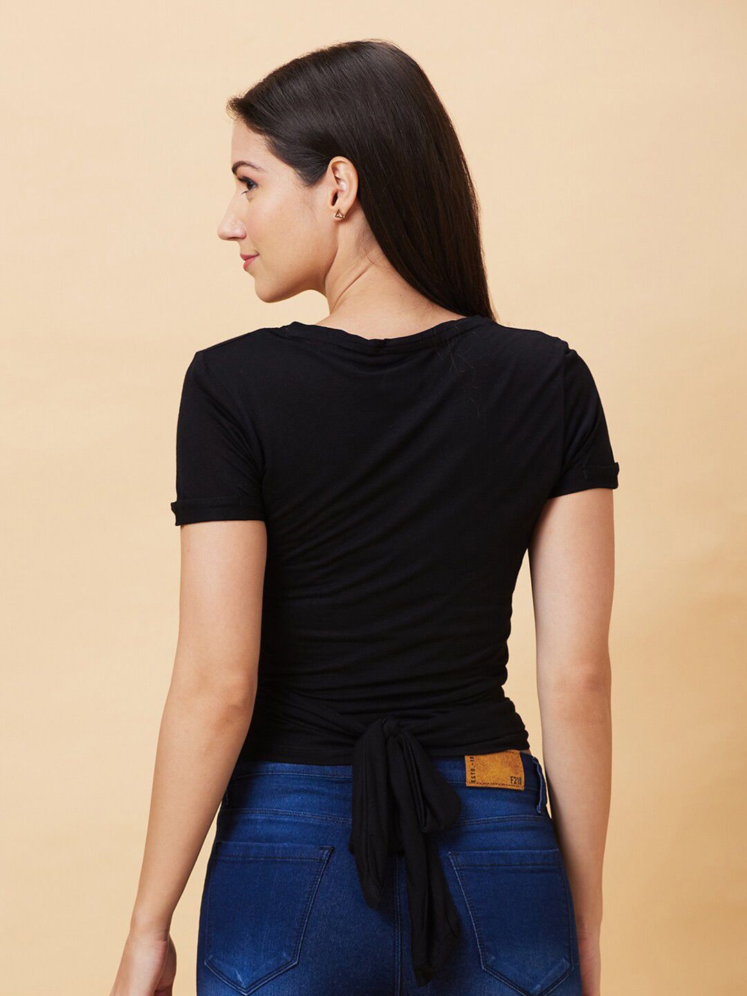 Being Human Waist Tie-Up Detailed Fitted Crop Tshirts