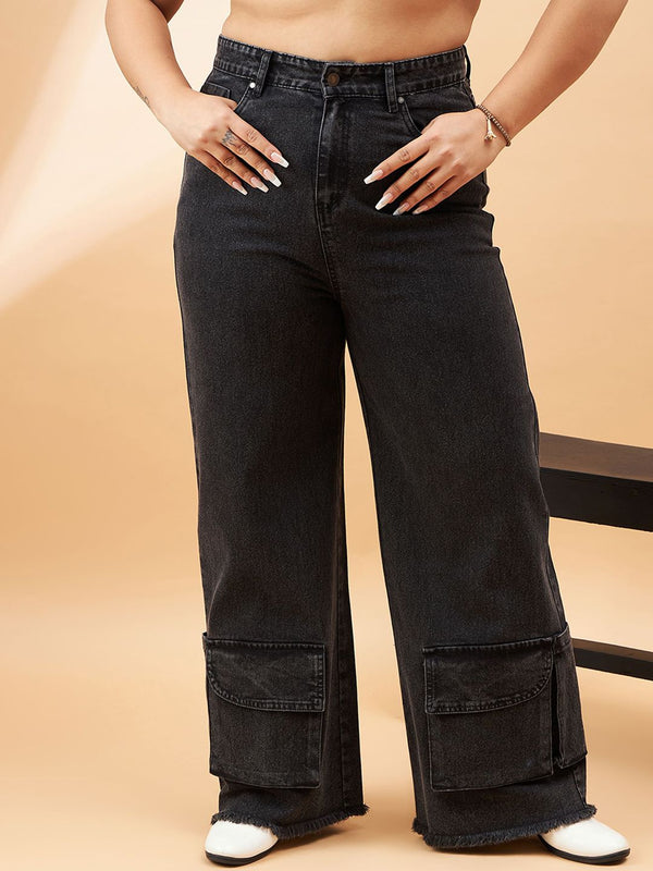 SASSAFRAS Curve Women Plus Size Comfort Straight Fit High-Rise Stretchable Jeans