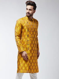 SOJANYA Lelaki Mustard Jacquard Silk Sulam Kurta Lurus