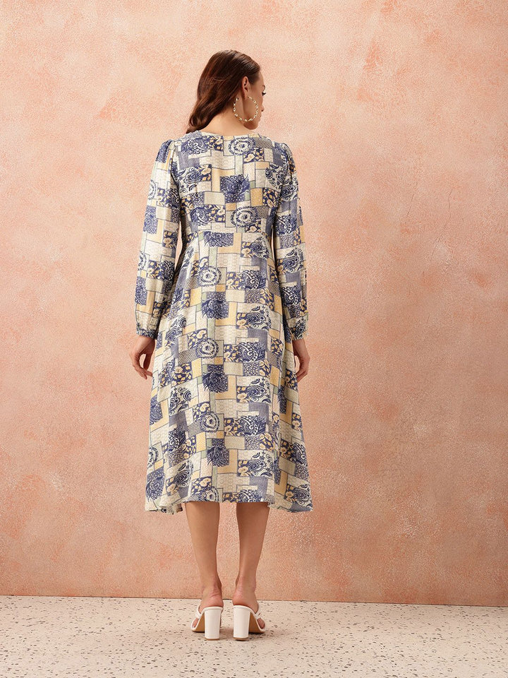 all about you Printed Cut-Out Pure Cotton A-Line Midi Dress