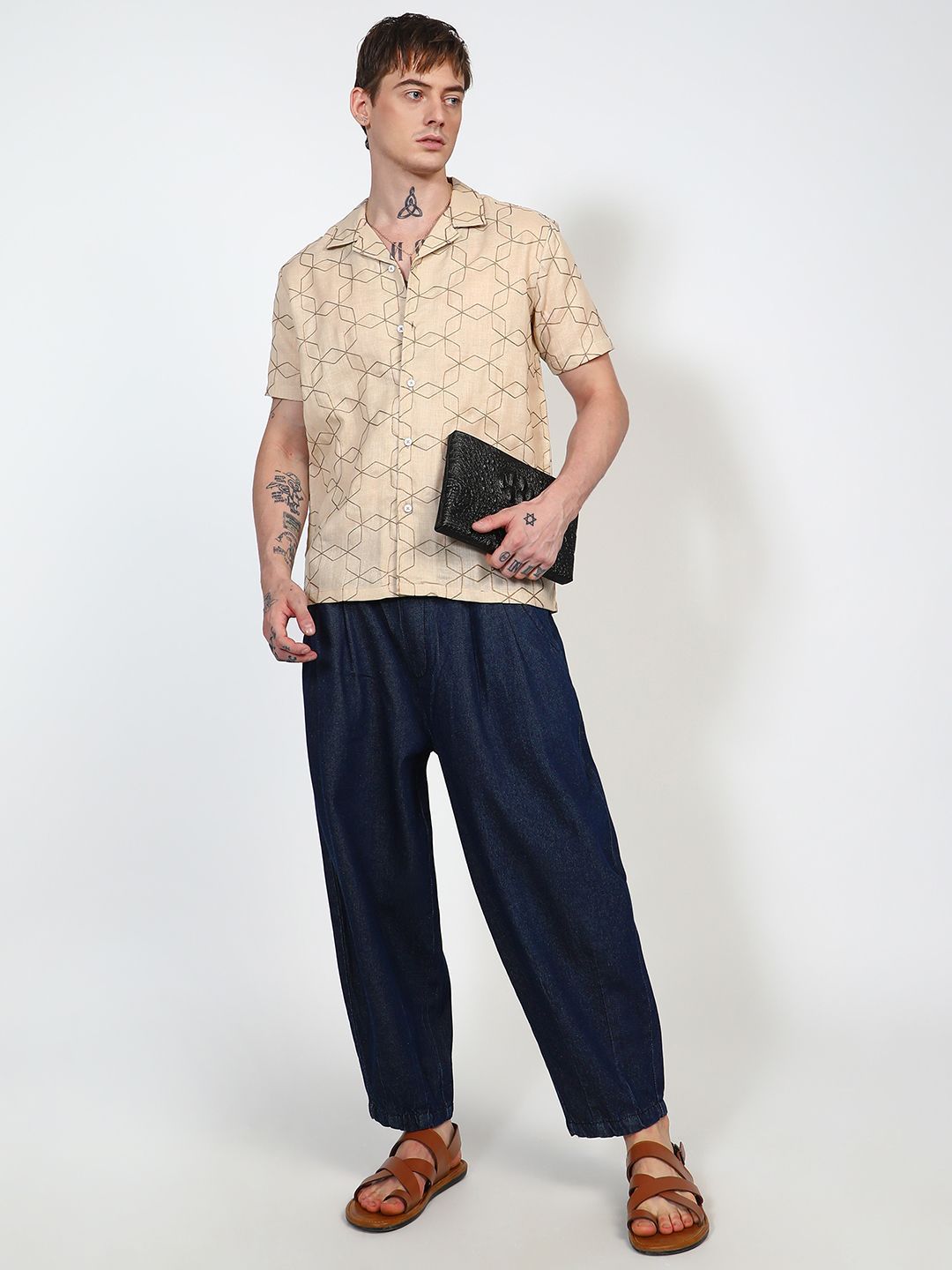 Campus Sutra Men Comfort Geometric Embroidered Cuban Collar Casual Shirt