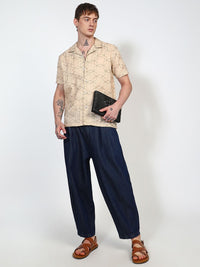 Campus Sutra Men Comfort Geometric Embroidered Cuban Collar Casual Shirt
