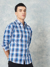 The Indian Garage Co Men Blue & White Slim Fit Checked Casual Shirt