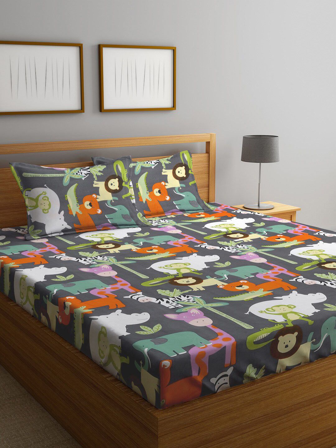 KLOTTHE Cartoon Character Printed 300 TC King Bedsheet With 2 Pillow covers