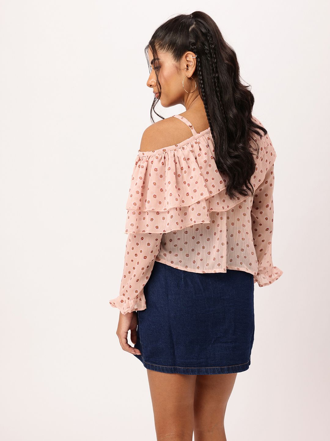 DressBerry Ruffles One-Shoulder Semi Sheer Top
