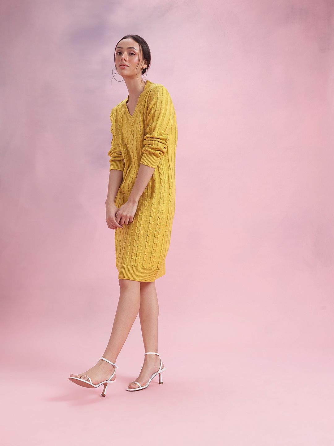 DressBerry Acrylic V-Neck Sweater Dress