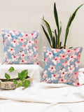 STITCHNEST Pink & Blue Set of 2 Floral Square Cushion Covers