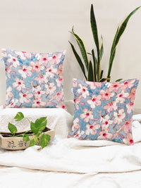 STITCHNEST Pink & Blue Set of 2 Floral Square Cushion Covers
