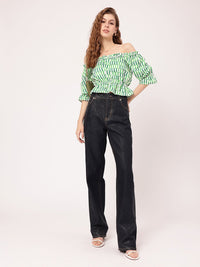 Tranquility Charm Printed Off-Shoulder Peplum Crop Top