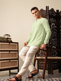 House of Pataudi Floral Embroidered Keyhole Neck Pure Cotton Jashn Kurta