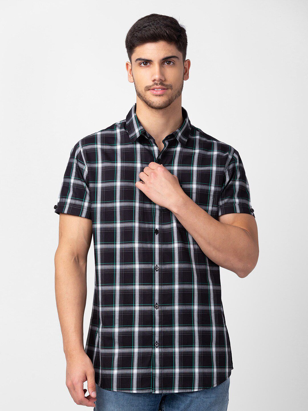 SPYKAR Men Classic Slim Fit Tartan  Checked Cotton Casual Shirt