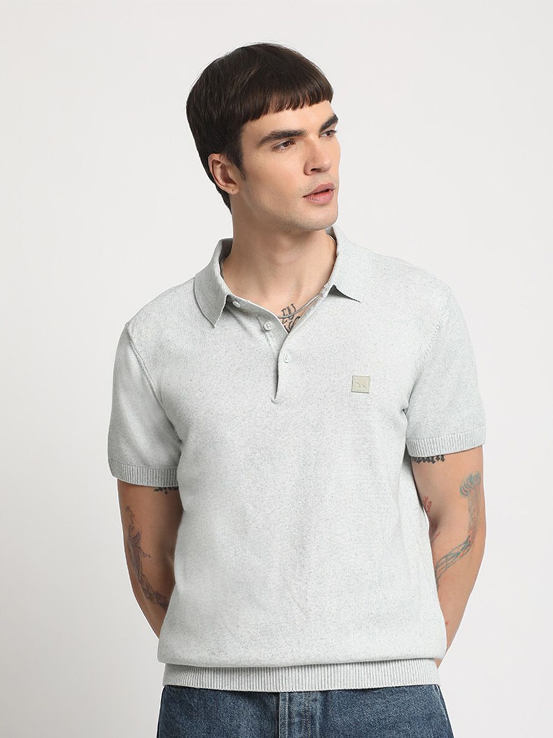 THE BEAR HOUSE Polo Collar Short Sleeves Ribbed T-shirt