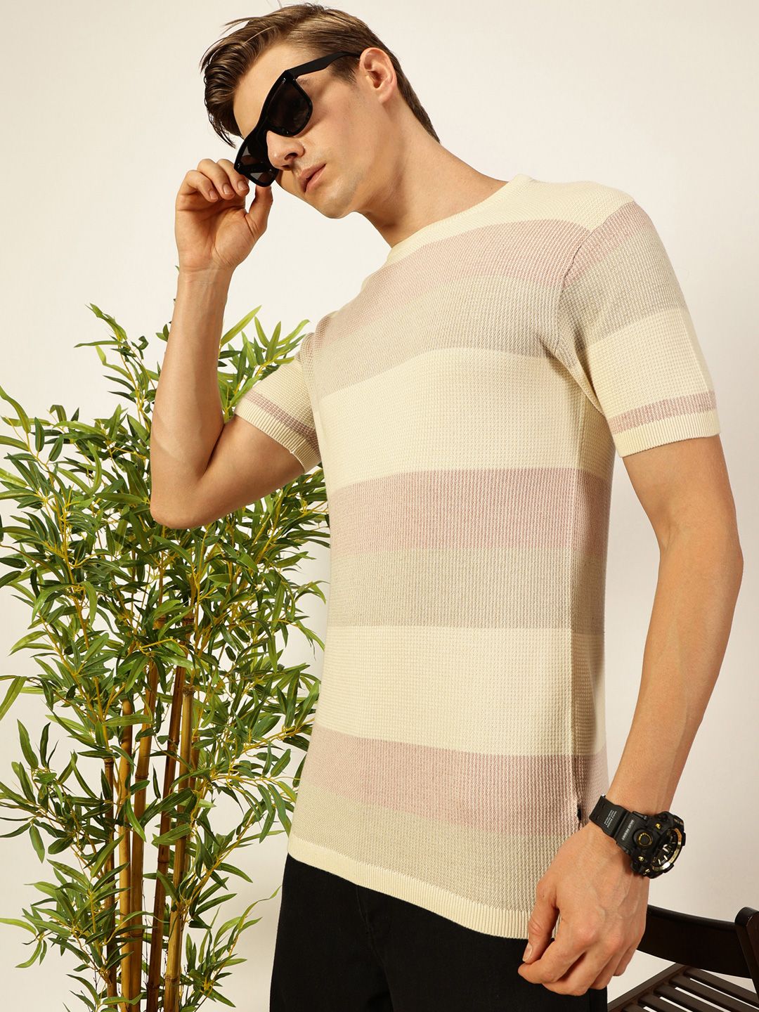 Thomas Scott Men Knit Striped Round Neck T-shirt