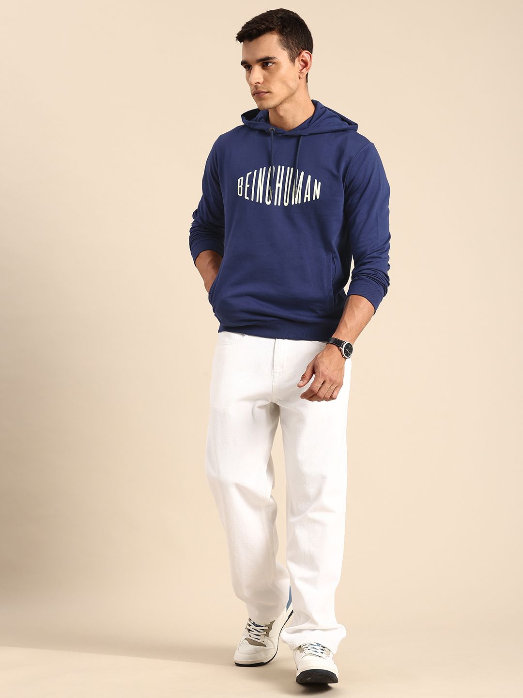 Being Human Brand Logo Printed Pure Cotton Hooded Sweatshirt