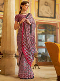 Saree mall modal Ajrak Block Pure Crepe Bagru SareesWith Blouse Piece