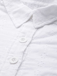 SASSAFRAS Women White Schiffli Embroidered Shirt Dress