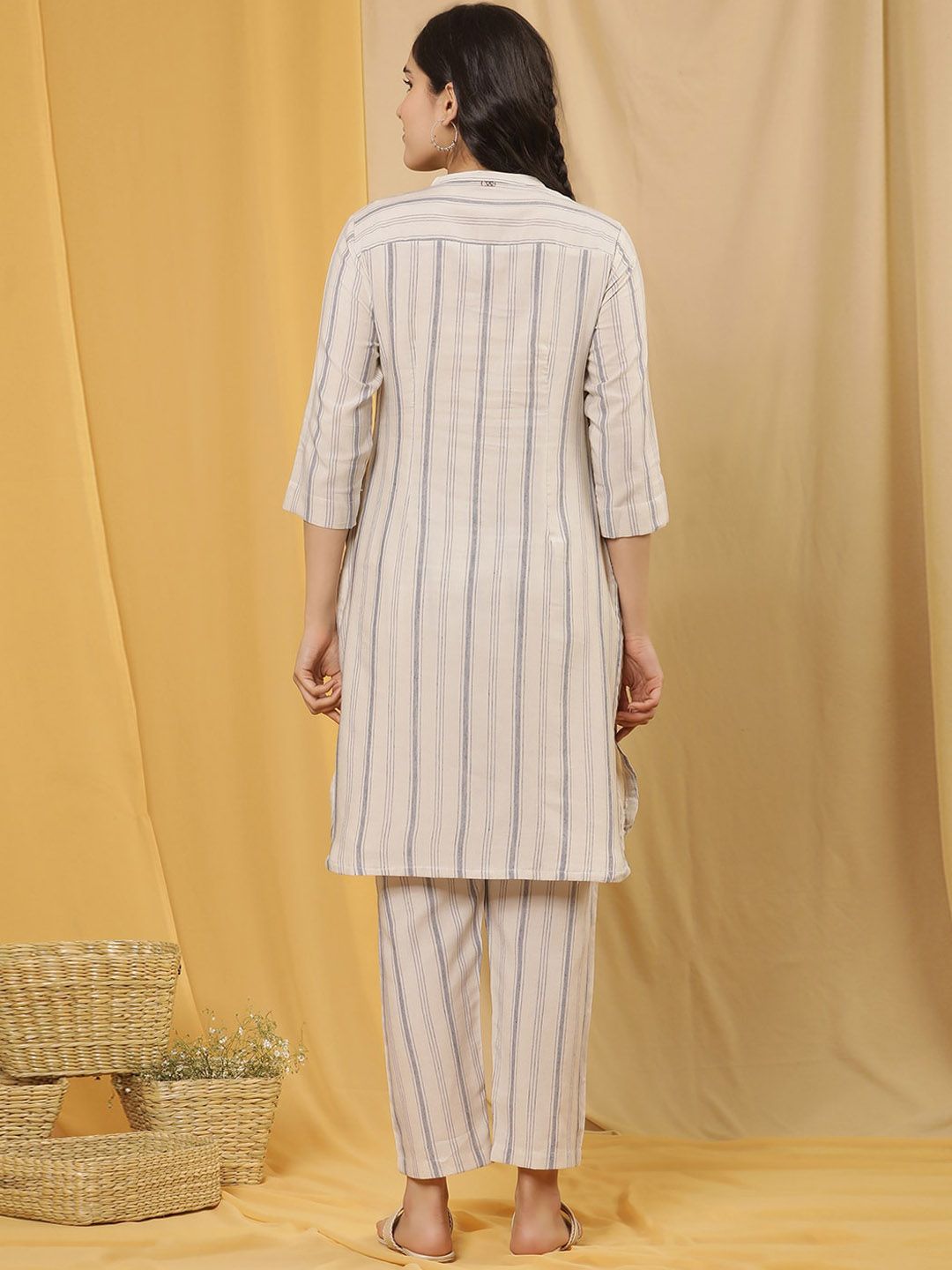 W Women Striped Straight Kurta with Trousers