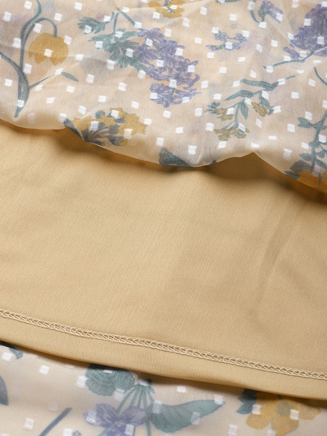 all about you Classy Beige Floral Printed Pure Cotton Waisted Dress