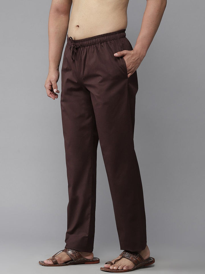 See Designs Men Brown Solid Cotton Pyjama