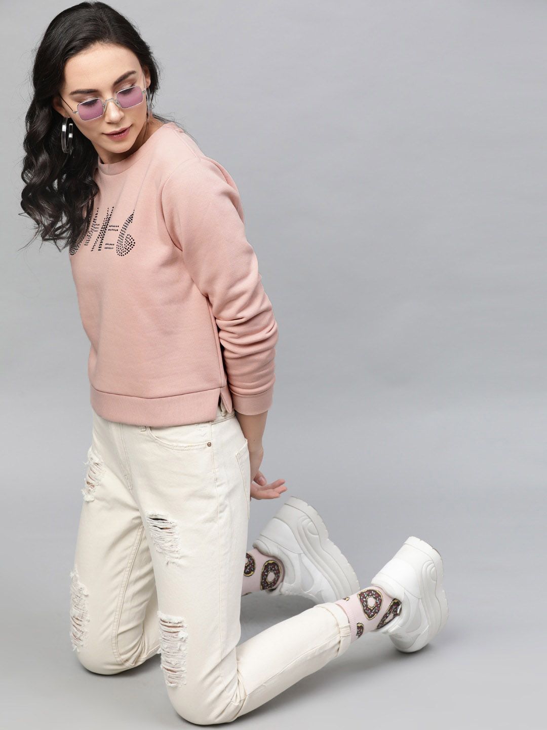 STREET 9 Women Pink Embellished Sweatshirt
