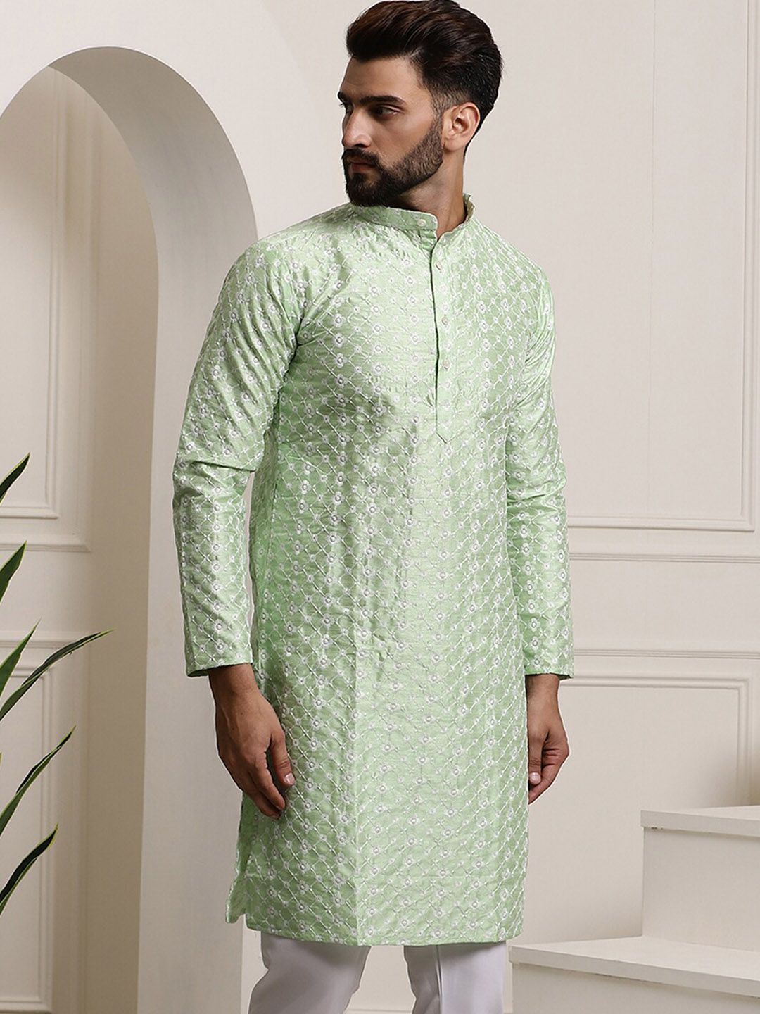 SOJANYA Benang Sulam Etnik Bekerja Kurta Lurus