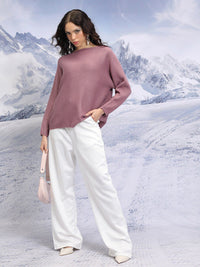 Tokyo Talkies Purple Oversized Acrylic Pullover Sweater
