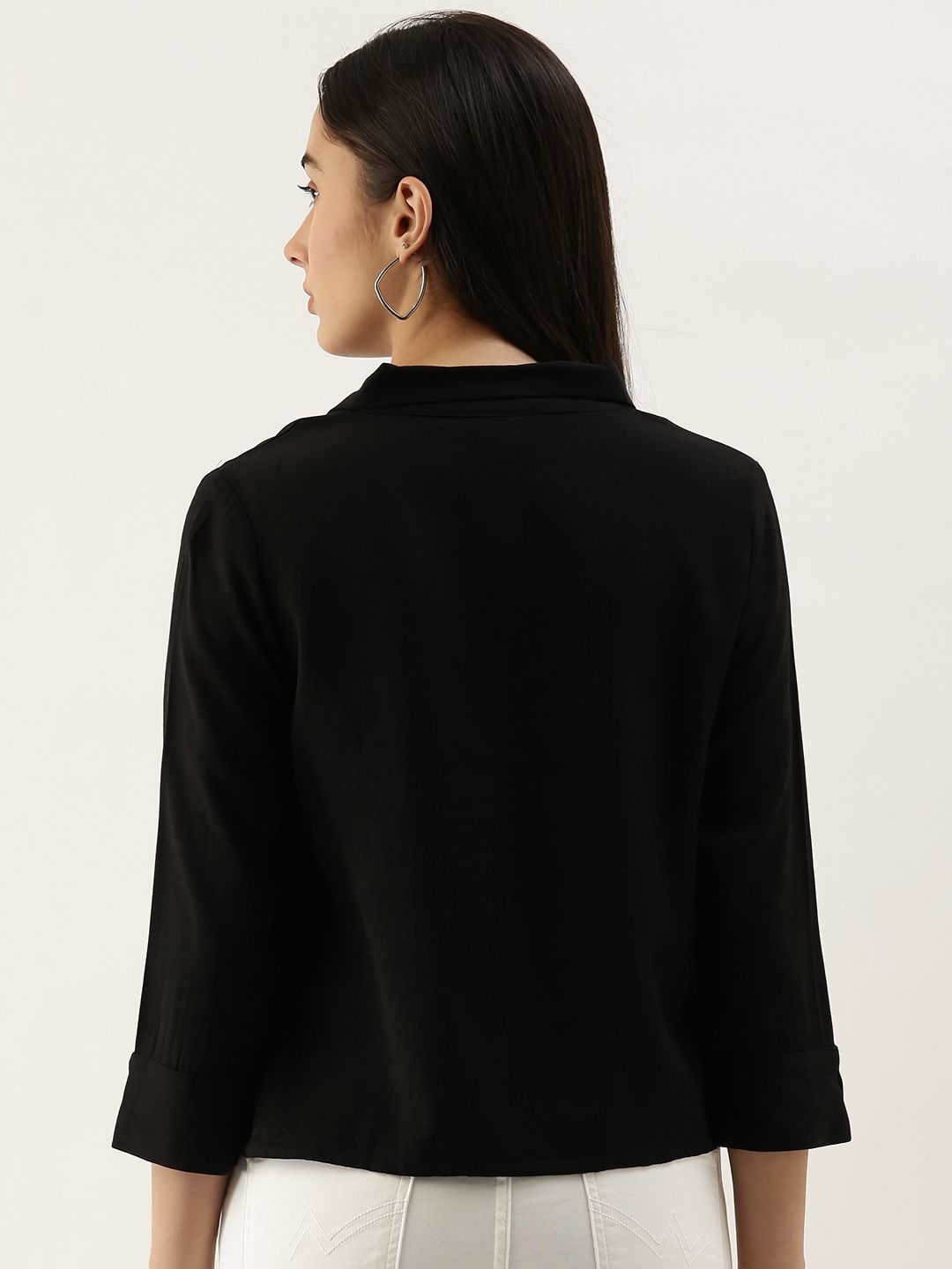 AND Black Solid Shirt Style Top