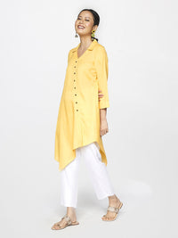 Global Desi Yellow Shirt Collar Asymmetric Tunic