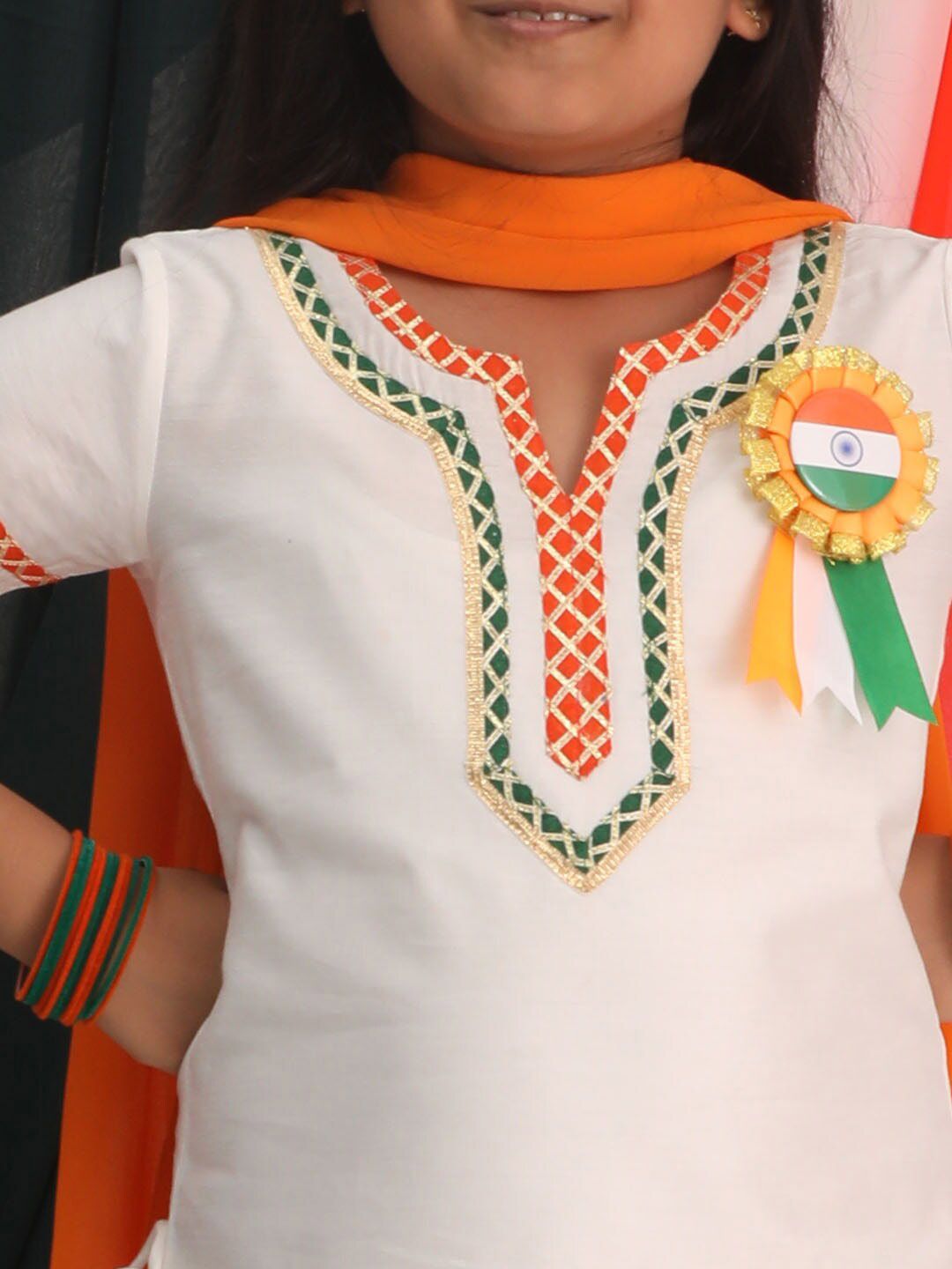 VASTRAMAY Girls White Yoke Design Regular Gotta Patti Kurta & Patiala With Dupatta