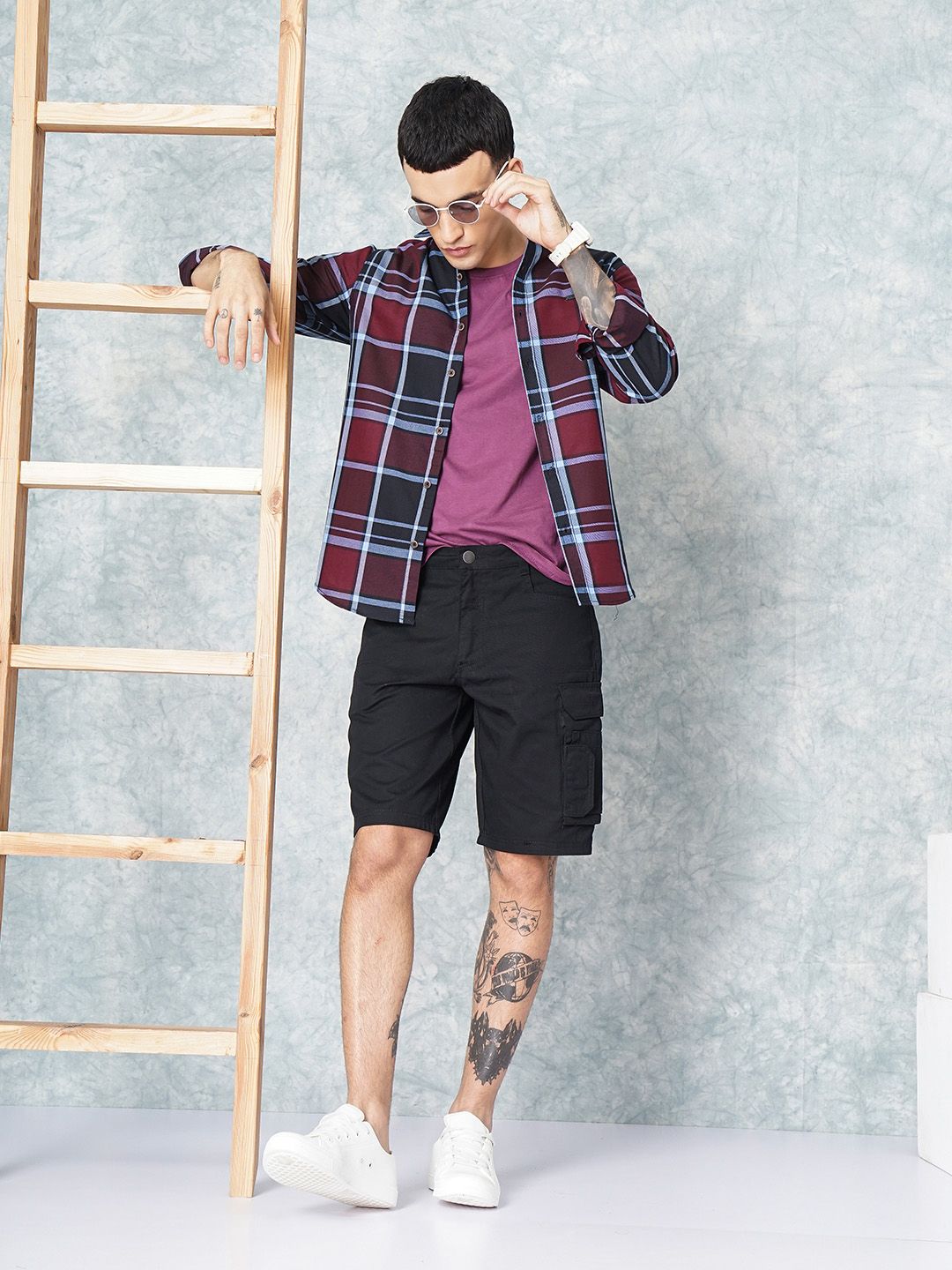 The Indian Garage Co Men Burgundy Checked Casual Shirt
